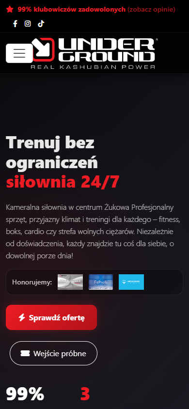 Mobilny widok strony UndergroundGym.pl